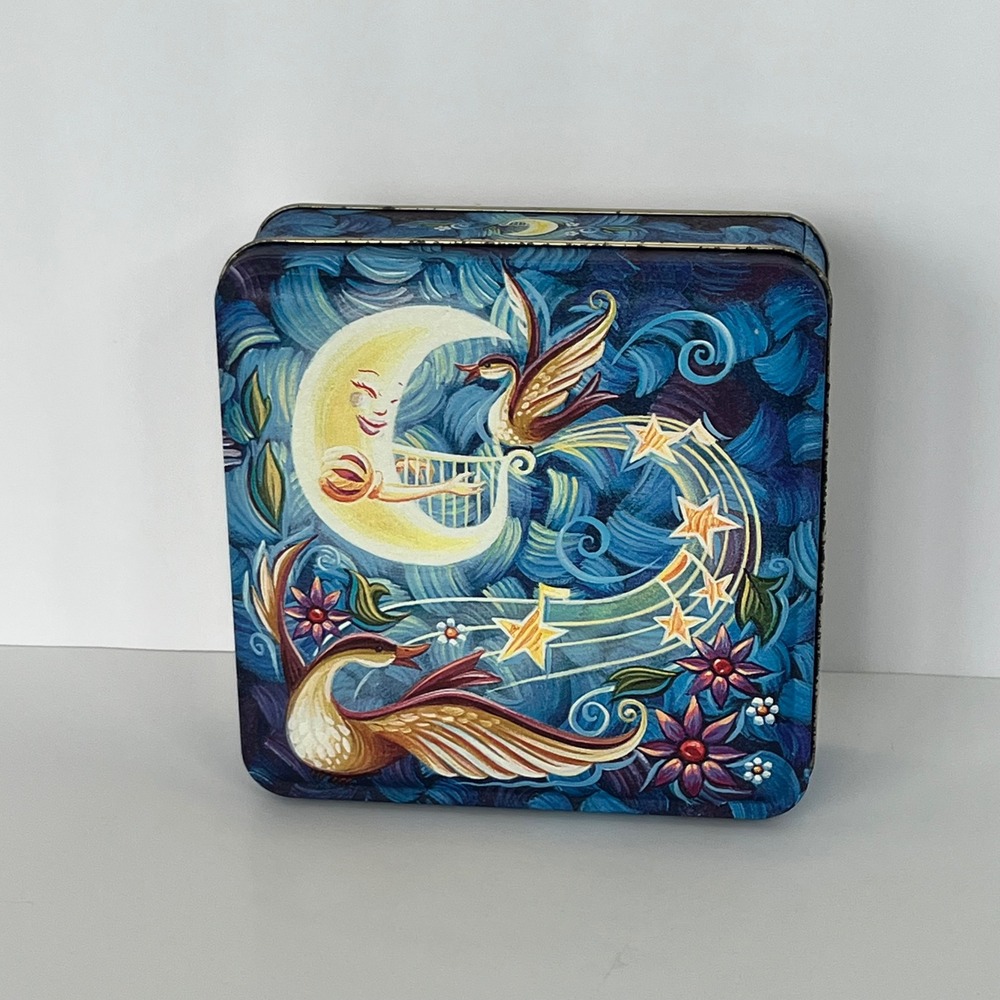Century Resources Celestial Moon Harp Swans Vintage Square Metal Decorative Tin